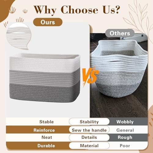 Baskets for Organizing,Storage Baskets,3 Pack Baskets for Shelfves,15"×10"×9" Woven Grey Basket,toy storage bins,bins for organization