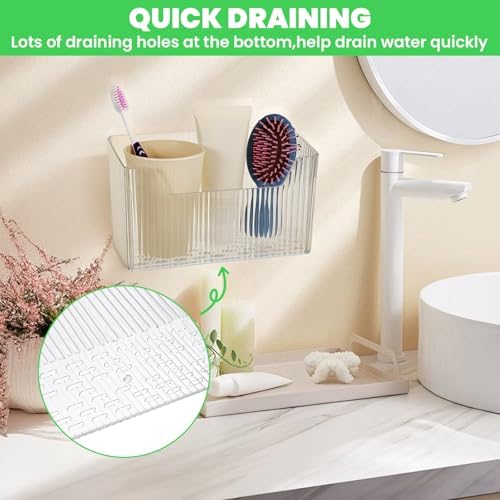 4-Pack Adhesive Cabinet Door Organizer Set, Clear Inside Cabinet Door Storage Bins with Drain Holes for Kitchen Bathroom