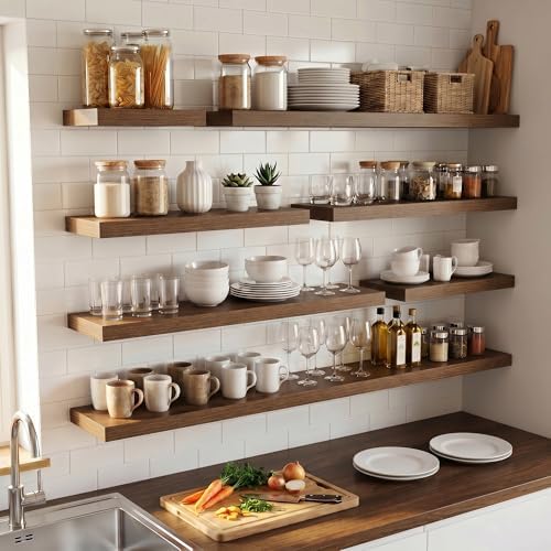32In Floating Shelves for Wall, 6.5"D Wood Storage Shelves, Walnut Finish