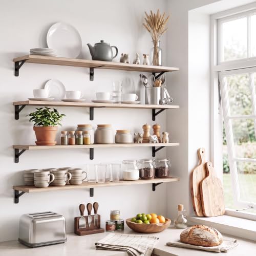 YGEOMER 47.2 in Floating Shelves for Wall, Light Carbonized Brown Set of 4