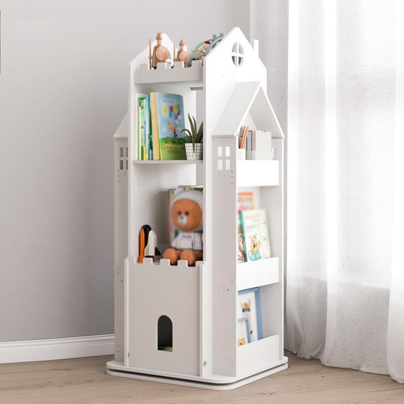 4-Tier Rotating Children's Bookshelf,Floor Standing Bookcase,360 Display Storage Rack,Book Display Shelf for Living Room