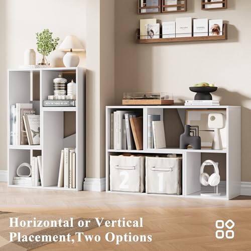 MapleGrace 6 Cube Storage Organizer, Wooden Storage Shelves Bookcase with Back Panels, Stackable Display Bookshelf for L