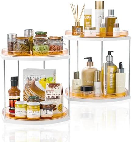 2 Pack 2-Tier Lazy Susan Turntable Organizer – 9.05” Rotating Spice Rack Organizer for Cabinet, Pantry, Tabletop & Count