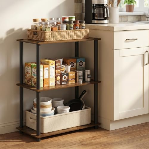 Furinno Turn-N-Tube Storage Shelves, 3-Tier Book Shelf, Corner Shelf, Toolless Open Shelves, for Organization and Storag