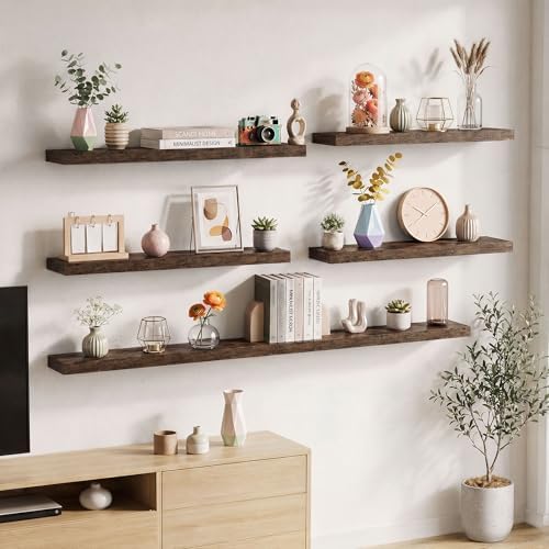 Axeman 55Inch Floating Shelves for Wall, 2 Packs, Invisible Brackets, Brown