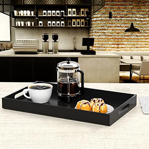 NIUBEE Acrylic Serving Tray 12x20 Inches -Spill Proof- Black Decorative Tray Organiser for Ottoman Coffee Table Countert