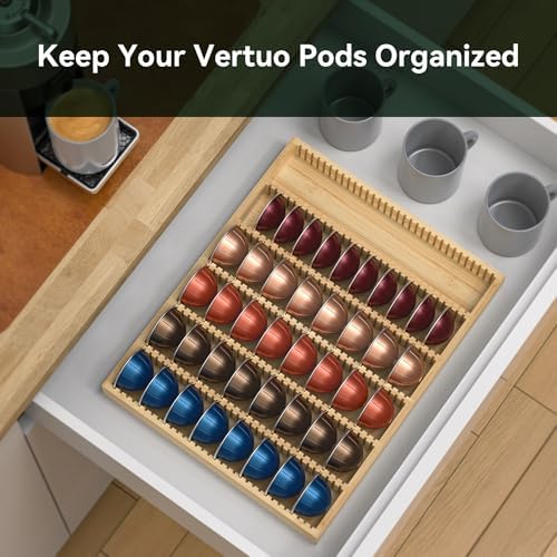 for Nespresso Vertuo Capsules Bamboo Coffee Pod Drawer Organizer