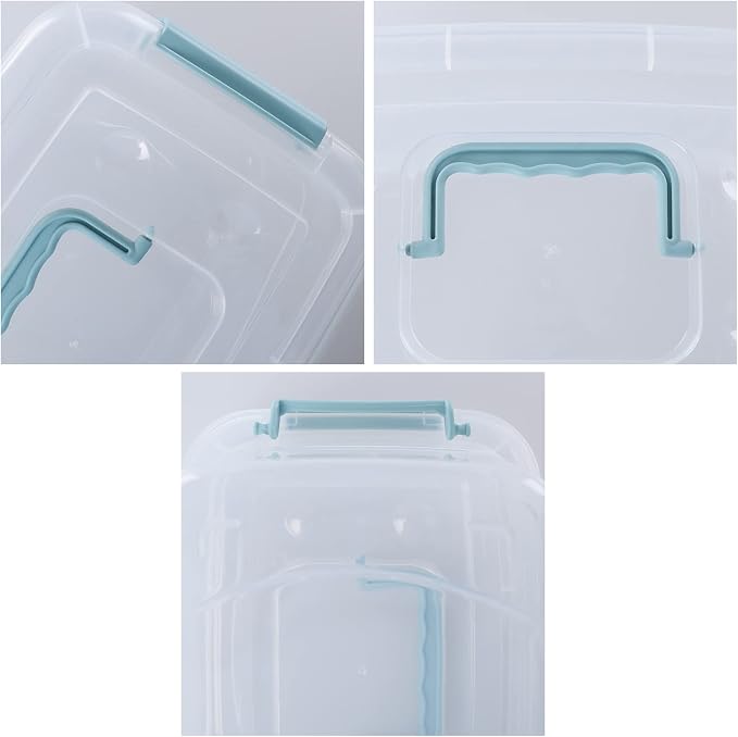 Hespama 6 Packs 6 Quart Lidded Storage Bin, Plastic Latch Container Box with Handle