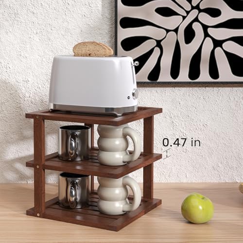 2 Pack Bamboo Corner Shelf,3 Tier Kitchen Cabinet Organizer for Plates and Dishes,Pantry Storage and Spice Rack（Brown）