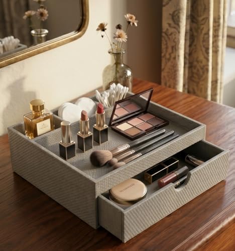 Leather Desk Organizer, Desktop Storage Box with Drawers, Organizer Made of Leather Material for Household Guest rooms