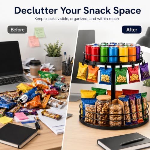 2 Tier Snack Organizer Lazy Susan with Chip Clips