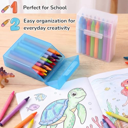 Clabby 2 Pcs Clear Plastic Crayon Boxes Hold 24 Count, Blue,Clear