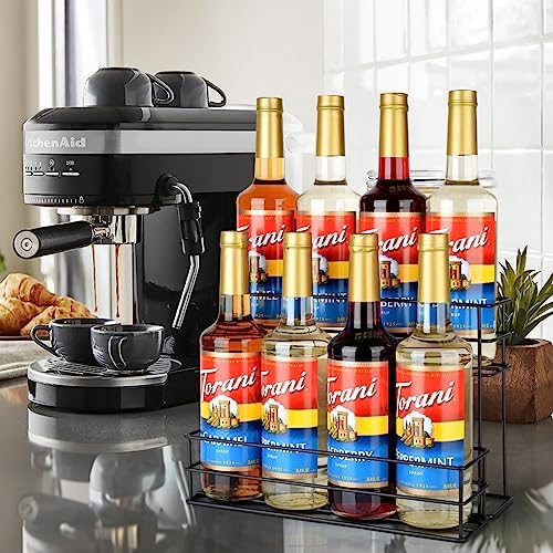 kimilus 8 Bottle Capacity Coffee Syrup Organizer 2 Tier Coffee Syrup Stand Shelf for Coffee Bar Kitchen Small Wine Rack 