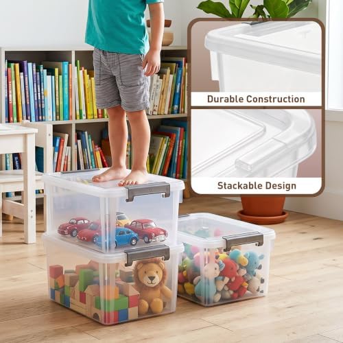 Citylife 17 QT Plastic Storage Bins with Latching Lids Stackable Storage Containers for Organizing Large Clear Storage B