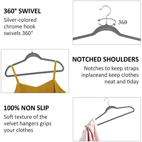 VECELO Premium Velvet Suit Heavy Duty-Non Slip & Space-Saving Clothes Hangers with 8 Finger Clips and Tie Rack for Men and Women (60 Pack), Gray