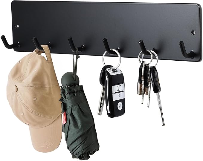 Kalekey Magnetic Key Holder for Metal Front Door Towel Hook Brush Organizer for Laundry Room on Dryer Washer Hat Hanger for Entryway for Festival Holiday Decorations (Black Shiny)