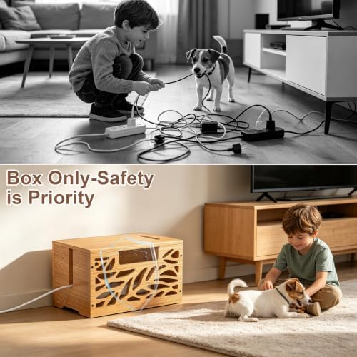 Large Cable Management Box, Wooden Cord Hider Box for Power Strip