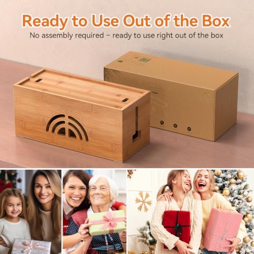 Pezin & Hulin Bamboo Cable Management Box, Power Strip Organizer, Medium