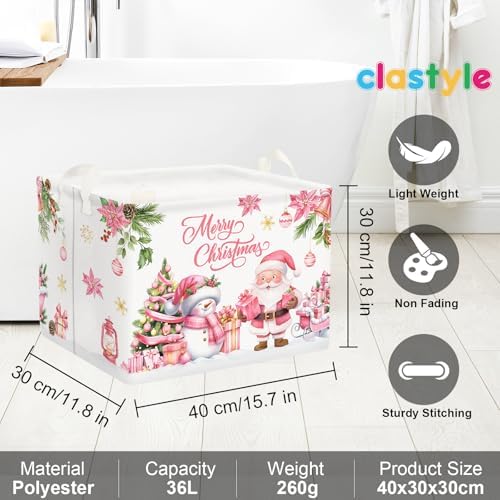 Clastyle Pink Santa Claus Snowman Christmas Gift Basket Merry Christmas Poinsettia Tree Nursery Bin Sleigh Snowflake Xmas Balls Ornament Storage Kid Clothes Toy Book Shelf Basket