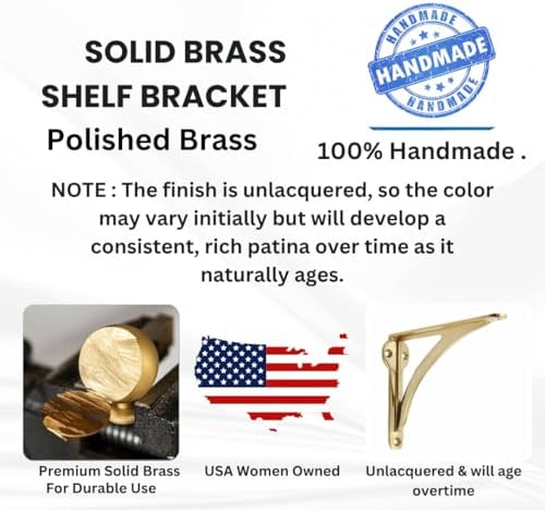 STYLENT Decor Decorative Brass Shelf Bracket, Heavy Duty and Antique Shelf Bracket for Shelving Modern L Shaped Design (