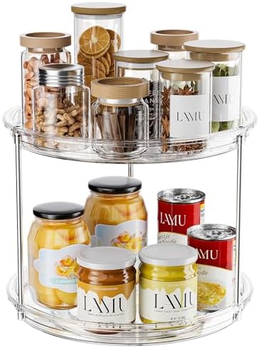 LAMU 2 Tier Lazy Susan Turntable Organizer for Cabinet, 9'' Rotating Spice Rack for Kitchen, Pantry, Countertop, Bathroo