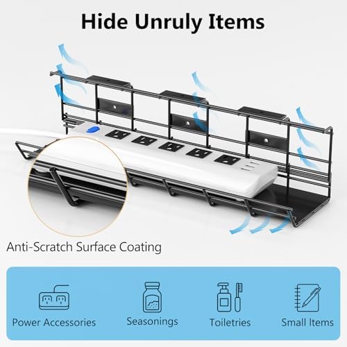 2 Pack DELAMU Under Desk Cable Management Tray, Metal Cord Cable Organizer for Desk, Easy Install Pre-drilled Wire Manag