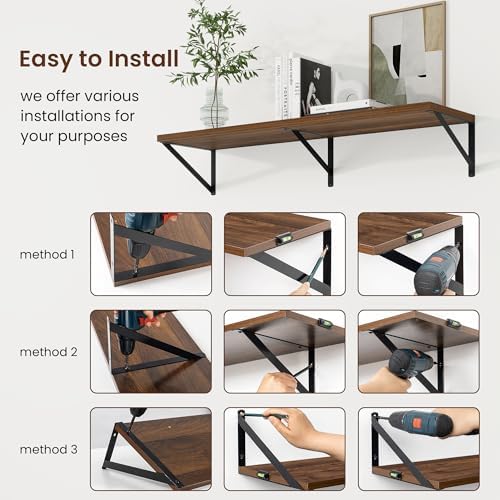 Axeman Deep Floating Shelves, 48'' x 10'' Walnut Wall Shelves Set of 2