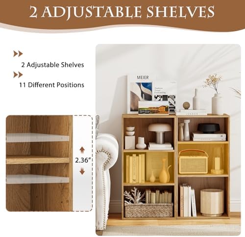 POWERSTONE 3 Tier Bookcase Set of 2, Small Open Bookshelf, Wooden Storage Book Shelf with Adjustable Panels for Living R
