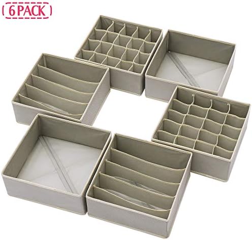 DIOMMELL Set of 6 Foldable Cloth Storage Box Closet Dresser Drawer Organizer Fabric Baskets Bins Containers Divider for Clothes Underwear Bras Socks Lingerie Clothing, Grey 22-2000