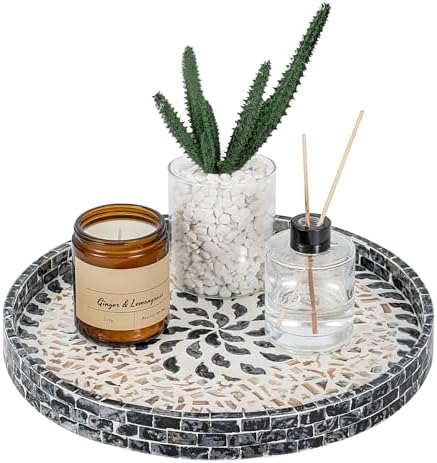 12.5" Lazy Susan for Table Top – Mother of Pearl Spinning Turntable Serving Tray, Marble Lazy Susan Organizer for Dining
