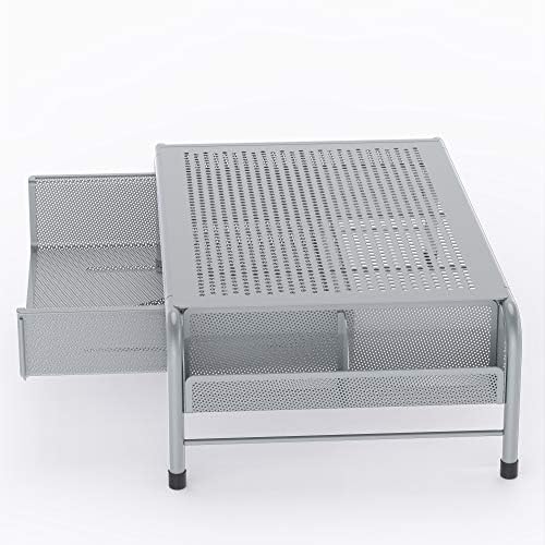 Simple Houseware Metal Desk Monitor Stand Riser w/ Organizer Drawer, Silver
