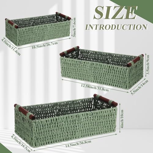 Boao 3 Pcs Boho Storage Wicker Baskets Handmade Woven Decorative Paper Rope Baskets for Organizing with Handle Counterto