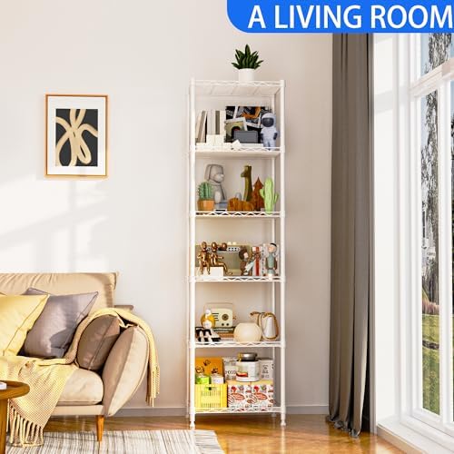 REGILLER 6 Wire Shelving Steel Storage Rack Adjustable Unit Shelves for Laundry Bathroom Kitchen Pantry Closet(White,11.