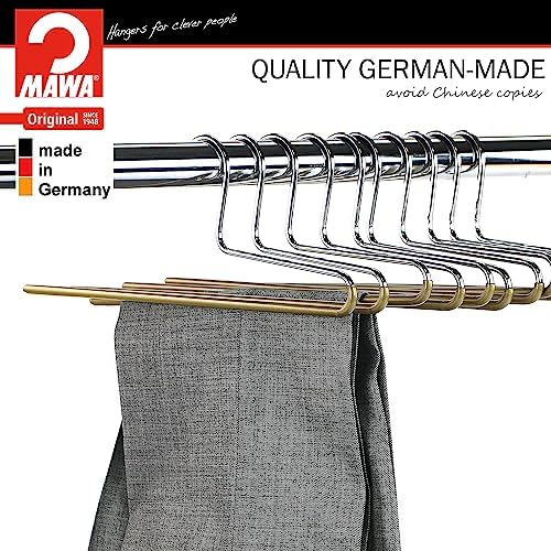 Mawa by Reston Lloyd Non-Slip Space Saving Clothes Hanger with Single Rod for Pants, Style KH/1, Set of 10, Gold