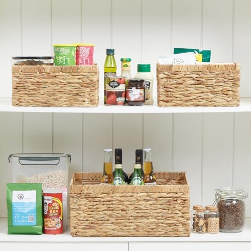 Vagusicc Wicker Basket, Set of 3 Hand-woven Storage Baskets for Organizing, Water Hyacinth Wicker Storage Basket Bins wi