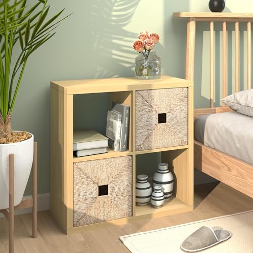 CTESNE【2026 Wooden Thick Frame 4 Cube Storage Organizer Shelf with Anti-Tipping Kits + Reversible Open Back Bookcase, Ho