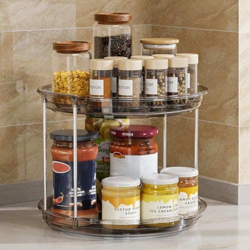 LAMU 2 Tier Lazy Susan Turntable Organizer 9.25'' Rotating Spice Rack Organization for Cabinet, Kitchen, Pantry, Counter