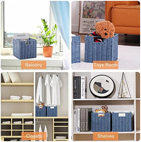 Vagusicc Wicker Storage Basket, Set of 2 Hand-Woven Storage Baskets for Shelves with Handles, Foldable Cube Storage Bins