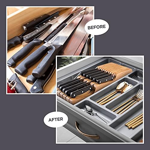 Bambüsi Knife Drawer Organizer 16 Slot In-Drawer Knife Block Holder, Bamboo