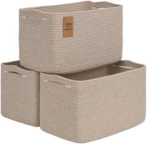 Baskets for Organizing,Storage Baskets,3 Pack Baskets for Shelfves,15"×10"×9" Woven Brown Basket,toy storage bins,bins for organization