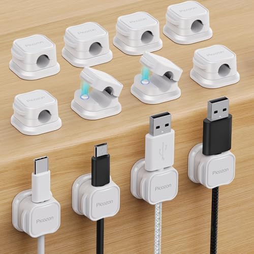 12 Pack Magnetic Cable Clip Organizer Cord Holder, Picozon Adhesive Cable Management, Wire Phone USB Charger Cable Holde