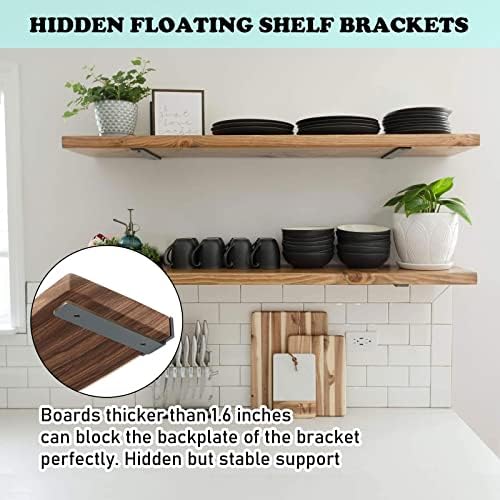 9 Inch Ultra Heavy Duty Shelf Brackets – 0.2In Thick Black L Shape Shelf Brackets, Hidden Steel Brackets for Shelves - 9