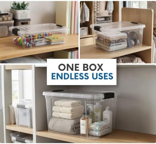 Superio 13.7 Quart Clear Plastic Storage Bin with Lid, Stackable Organizer Box, BPA-Free Storage Container for Home, Gar