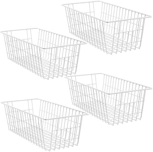 SANNO 14" Freezer Baskets Wire Storage Baskets for Organizing Pantry Organization Bins Cabinets - Metal Basket Kitchen, 