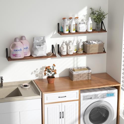 Heimlove Floating Shelves for Wall, 24 Inch Long Wood Floating Shelves Set of 3, Wall Mounted Hanging Shelf for Bathroom