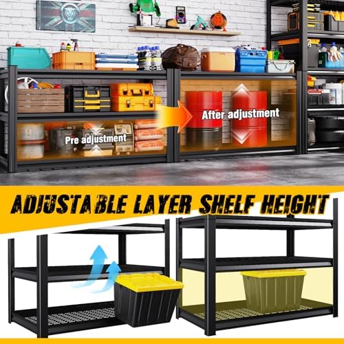 3-Pack Heavy Duty Garage Shelving for Large Storage & Garage Organization, 78"H x 46"W x 20"D 5-Tier Adjustable All Meta