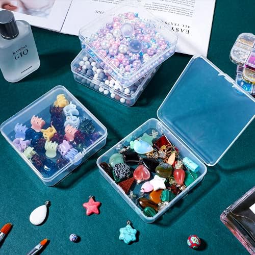 Jetec 6 Pieces Small Clear Plastic Storage Box, 3.7 x 3.7 x 1.2 Inch