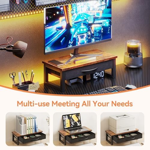 Computer Monitor Stand Riser with Drawer, 2-Tier Desk Accessories & Workspace Organizers, Laptop Stand for Desk with Sto
