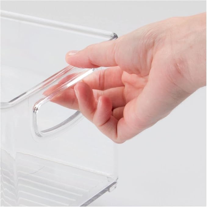 mDesign Plastic Kitchen Organizer - Storage Holder Bin with Handles for Pantry, Cupboard, Cabinet, Fridge/Freezer, Shelves, Counter - Holds Canned Food, Snacks - Ligne Collection - 2 Pack - Clear