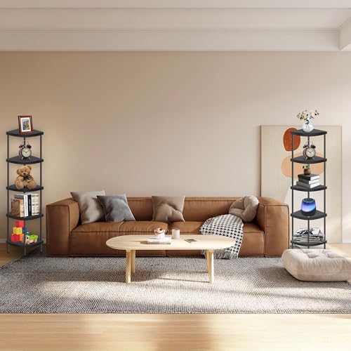 Qupui 5 Tier Plastic Corner Shelf Stand, 54” Tall 90° Right Angle Corner Bookshelf, Multipurpose Plant Display Rack, Hom